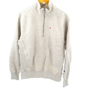 Champion‎ Reverse Weave Quarter Zip Sweatshirt Cream colored Men's Small